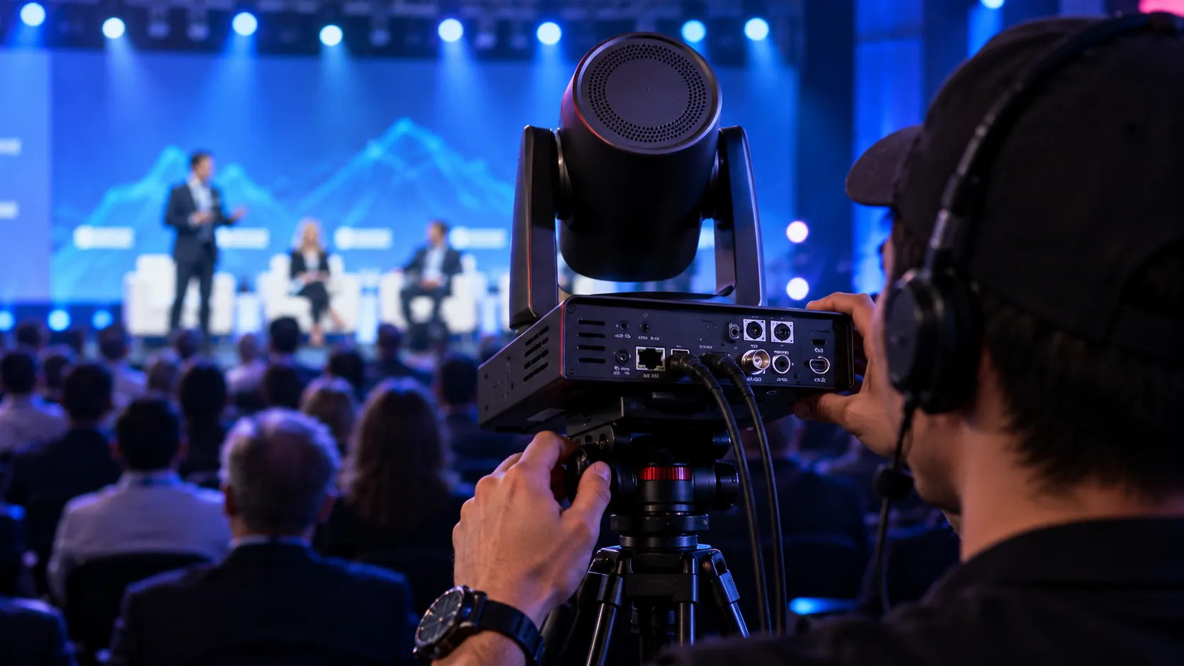PTZ RoboCam event camera positioned for flexible coverage.